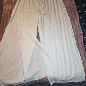 Lulu's Off-white Wide-Leg Linen Swim Cover-up